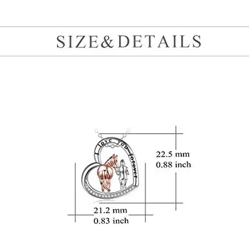 Sterling Silver Two-tone Circular Cubic Zirconia Horse Heart Engraved Necklace for Women