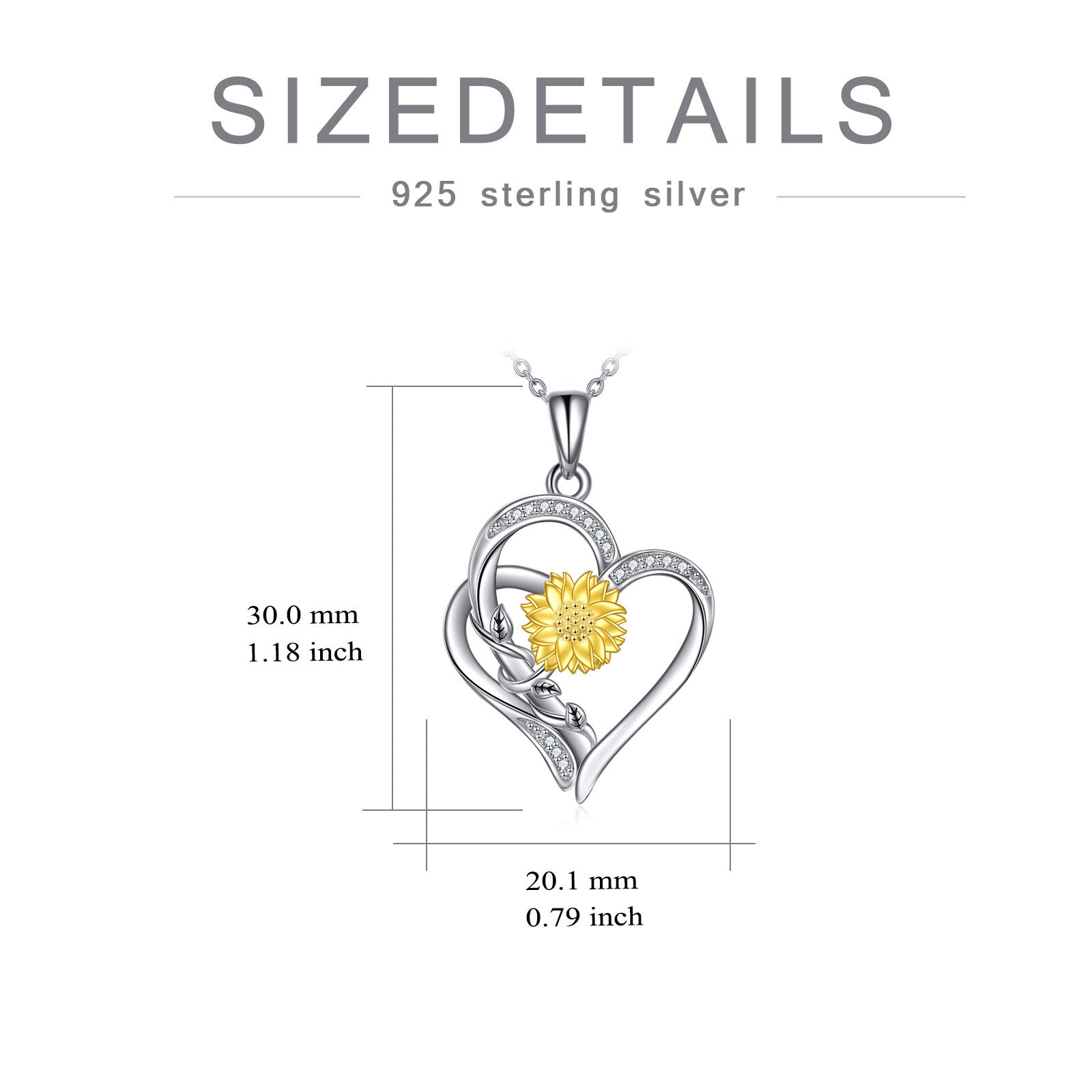 Sterling Silver Two-tone Circular Shaped Diamond Sunflower & Heart Pendant Necklace