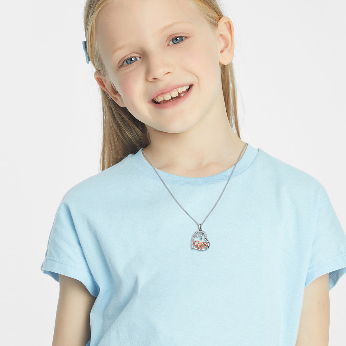 Sterling Silver Two-tone Circular Shaped Cubic Zirconia Dinosaurs Pendant Necklace