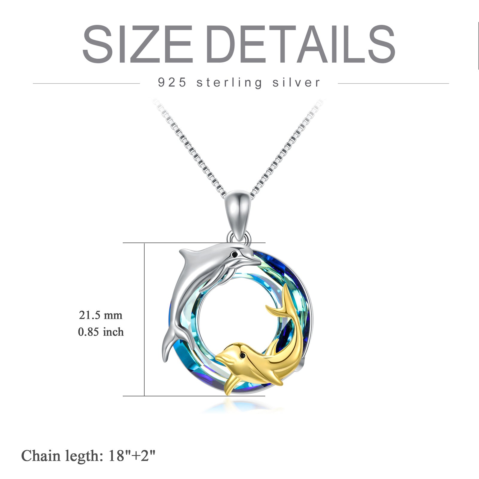 Sterling Silver Two-Tone Circular Crystal Dolphin Pendant Necklace For Mother