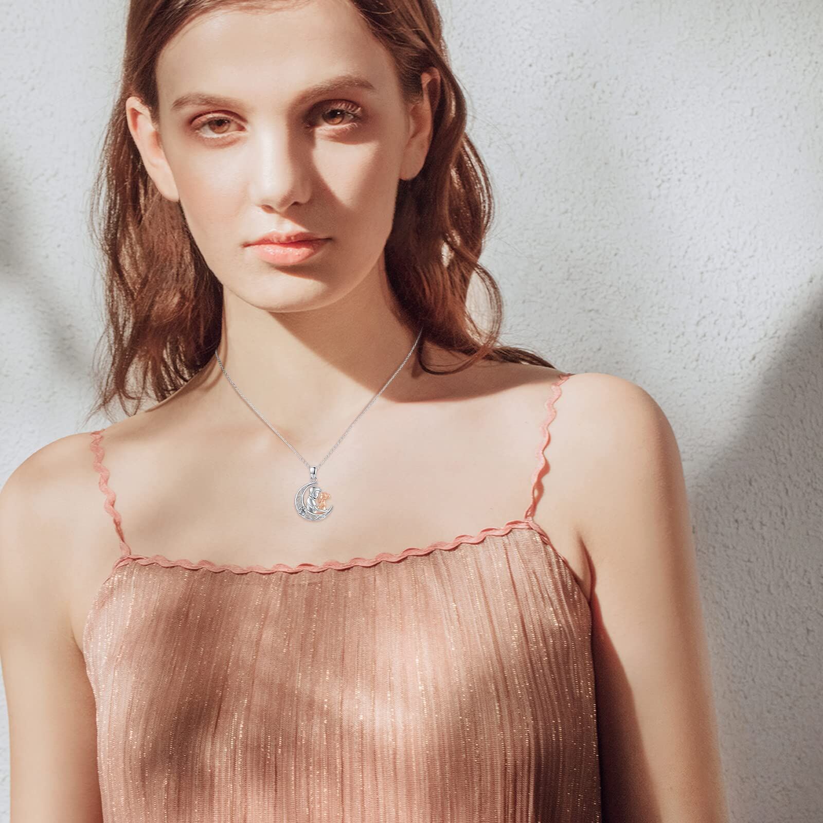 Sterling Silver Two-Tone Circular Cubic Zirconia Father & Daughter Celtic Knot Witj Moon Pendant Necklace For Women