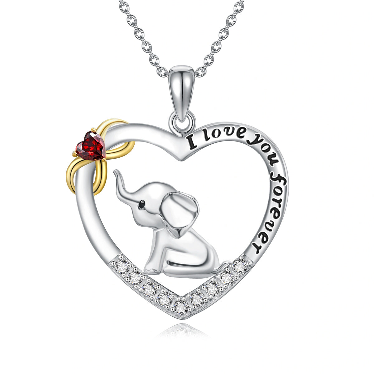 Sterling Silver Two-Tone Heart Cubic Zirconia Elephant Infinity Symbol Pendant Necklace With Engraved Word For Women Best Friends