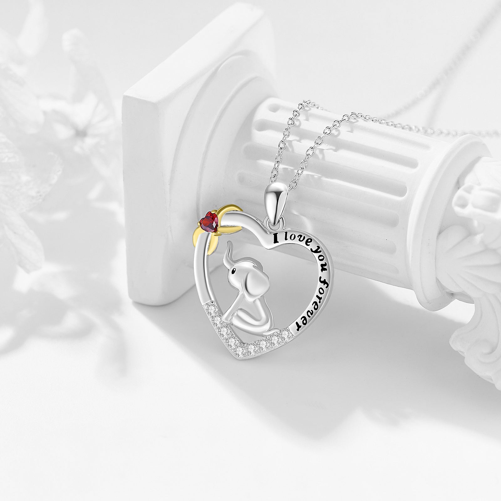 Sterling Silver Two-Tone Heart Cubic Zirconia Elephant Infinity Symbol Pendant Necklace With Engraved Word For Women Best Friends