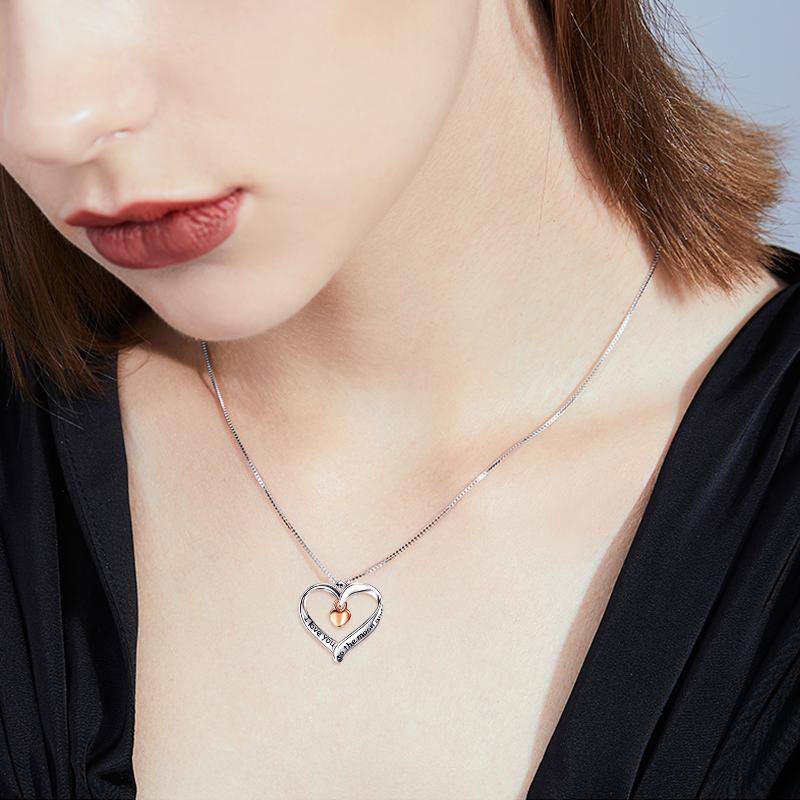 Sterling Silver Two-tone Circular Shaped Heart Pendant Necklace with Engraved Word
