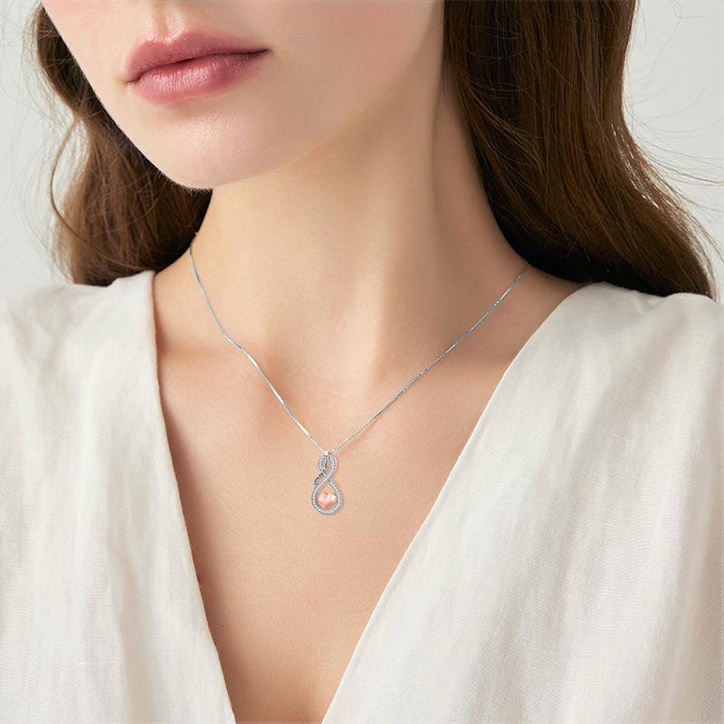 Sterling Silver Two-tone Circular Shaped Cubic Zirconia Infinite Symbol Urn Necklace for Ashes with Engraved Word
