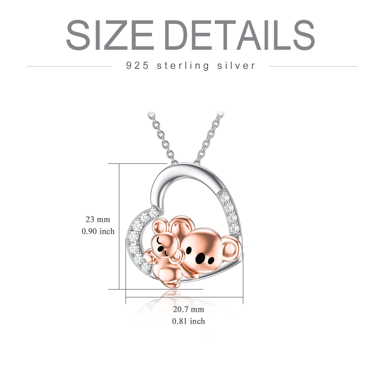 Sterling Silver Two-tone Circular Shaped Cubic Zirconia Koala & Heart Pendant Necklace