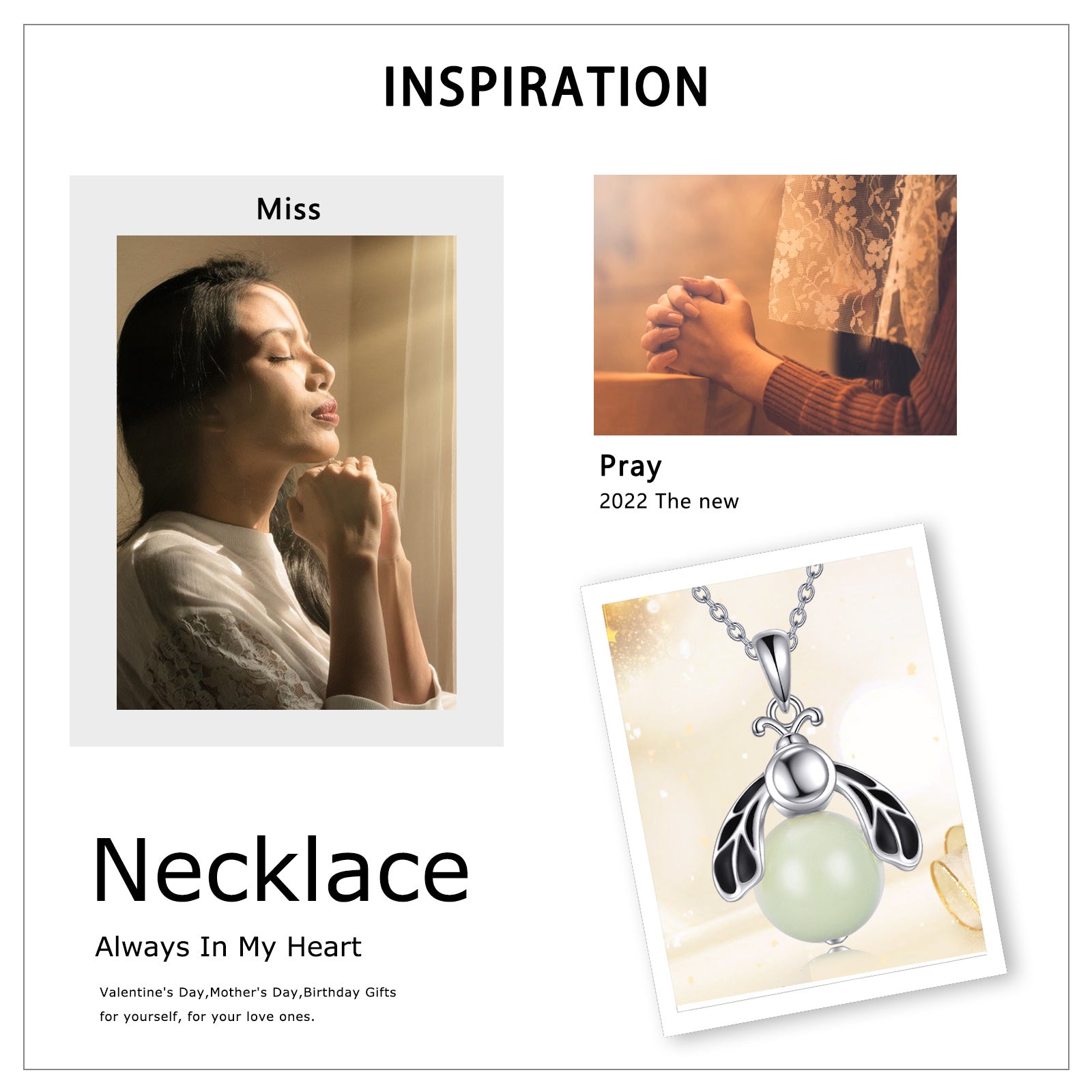 Sterling Silver Two-tone Circular Shaped Luminous Stone Firefly Urn Necklace for Ashes