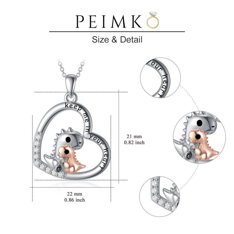 Sterling Silver Two-tone Circular Shaped Cubic Zirconia Pendant Necklace with Engraved Word
