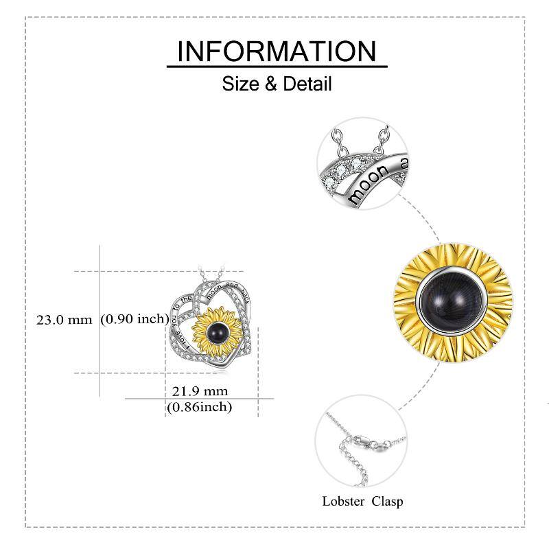Sterling Silver Two-Tone Circular Projection Stone Sunflower Pendant Necklace With Engraved Word For Women