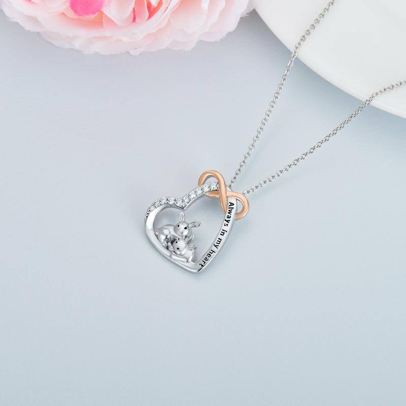Sterling Silver Two-Tone Circular Cubic Zirconia Rabbit & Heart With Infinity Symbol Pendant Necklace For Women
