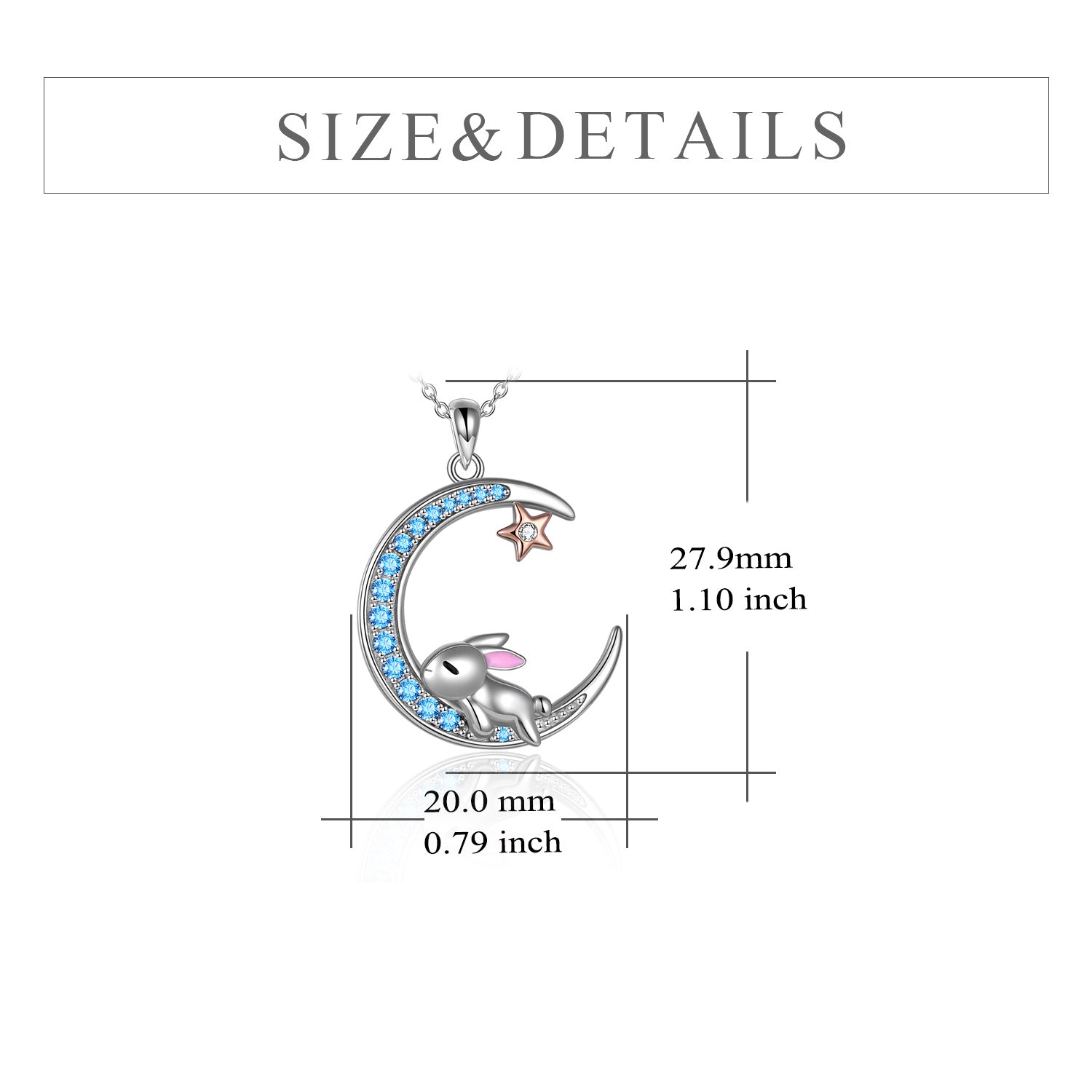 Sterling Silver Two-tone Circular Shaped Cubic Zirconia Rabbit & Moon Pendant Necklace