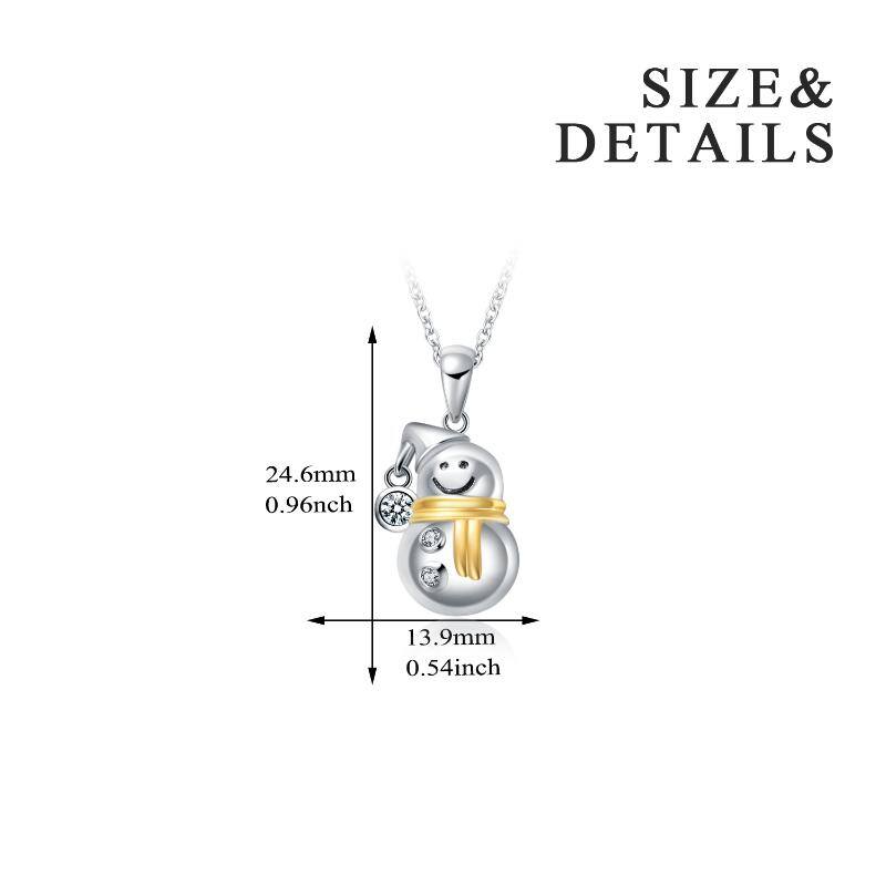 Sterling Silver Two-tone Circular Shaped Cubic Zirconia Snowman Pendant Necklace