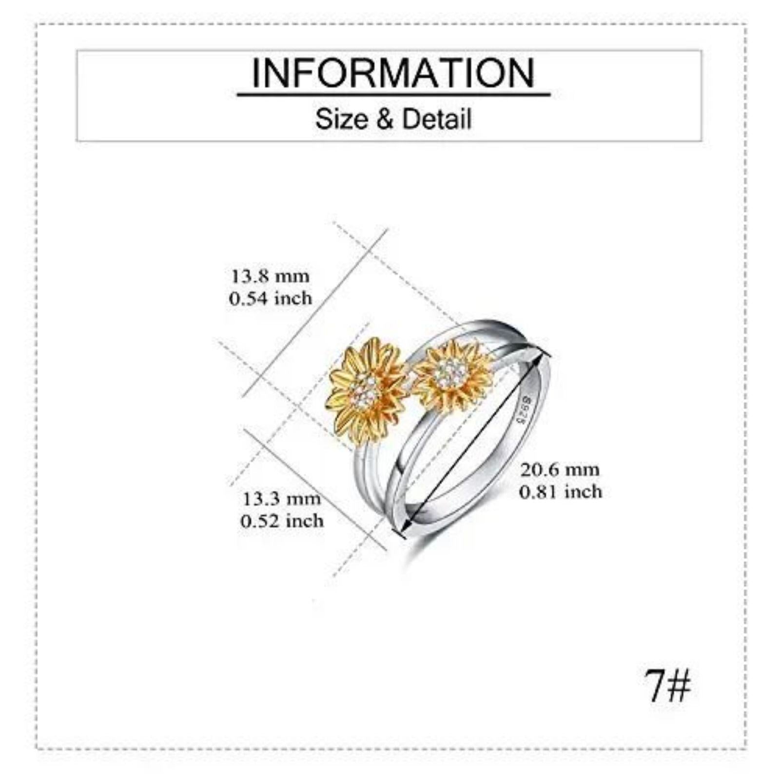 Sterling Silver Two-tone Round Shaped Cubic Zirconia Sunflower Ring