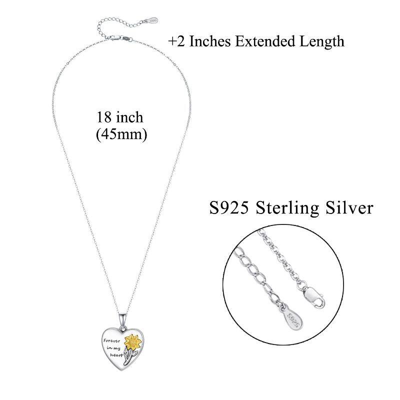 Sterling Silver Two-tone Circular Shaped Cubic Zirconia Sunflower Urn Necklace for Ashes with Engraved Word