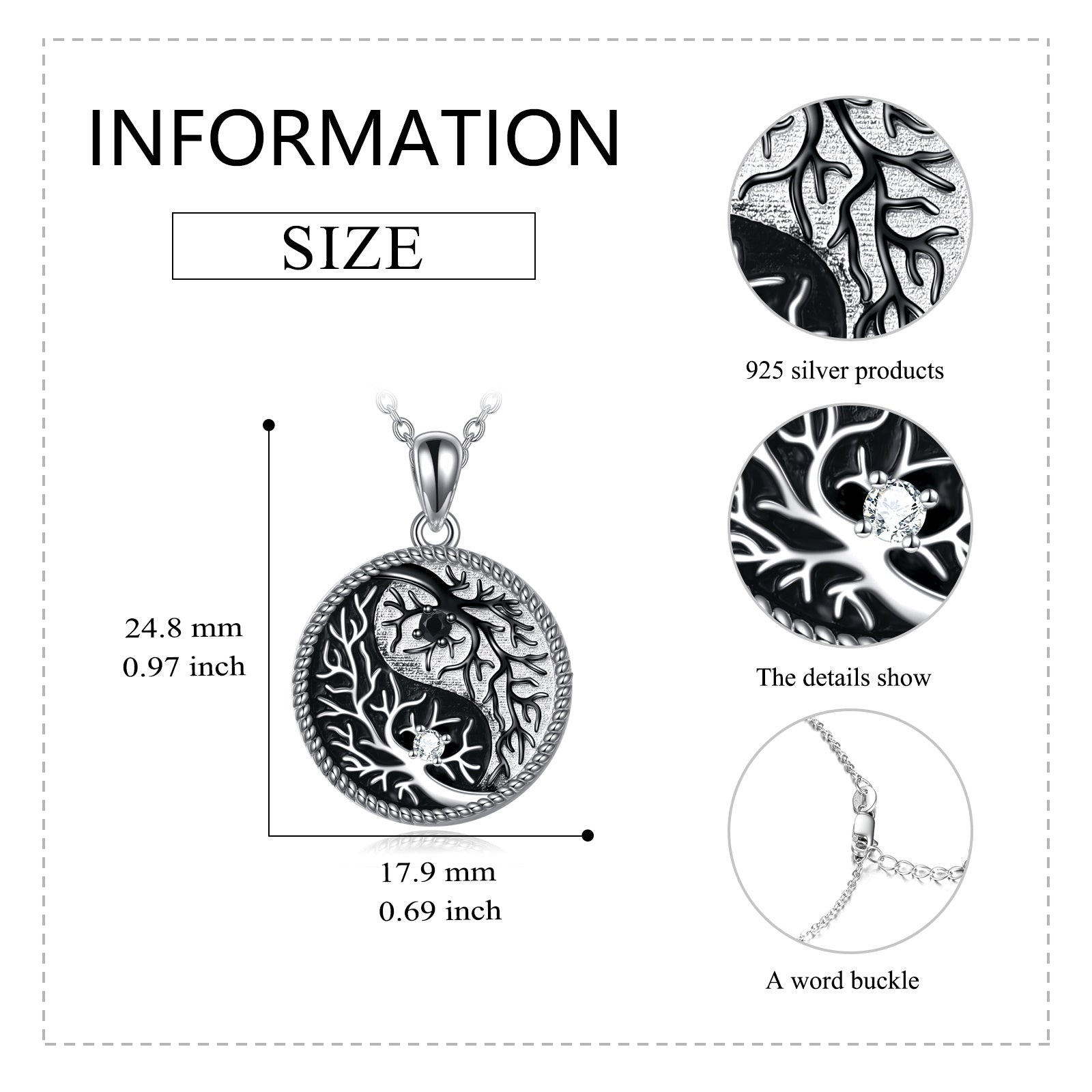 Sterling Silver Two-tone Circular Shaped Cubic Zirconia Tree Of Life Pendant Necklace