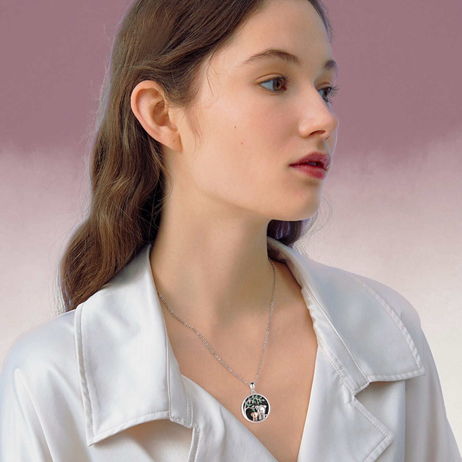 Sterling Silver Two-tone Circular Shaped Zircon Elephant Personalized Photo Locket Necklace