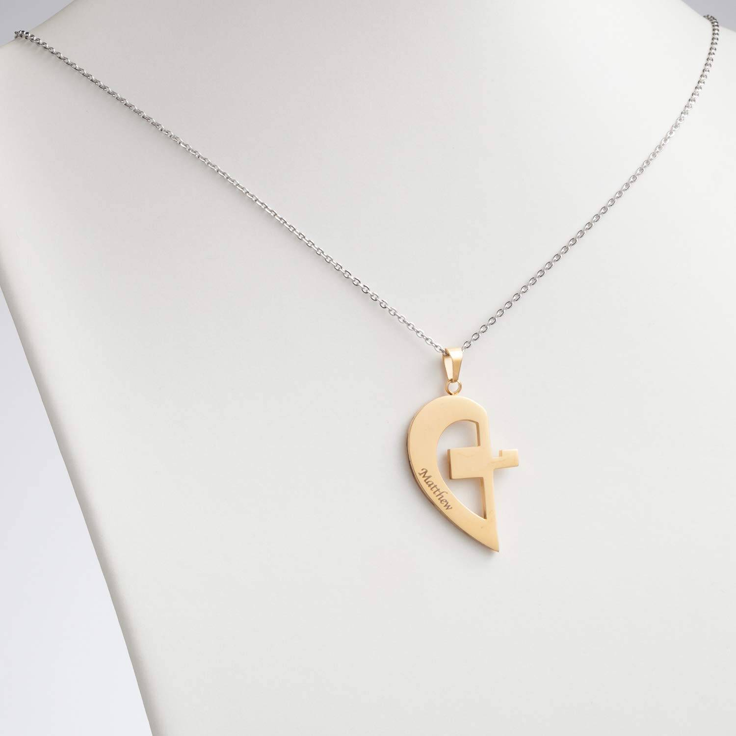 Sterling Silver Two-Tone Couple & Cross & Heart Pendant Necklace For Women