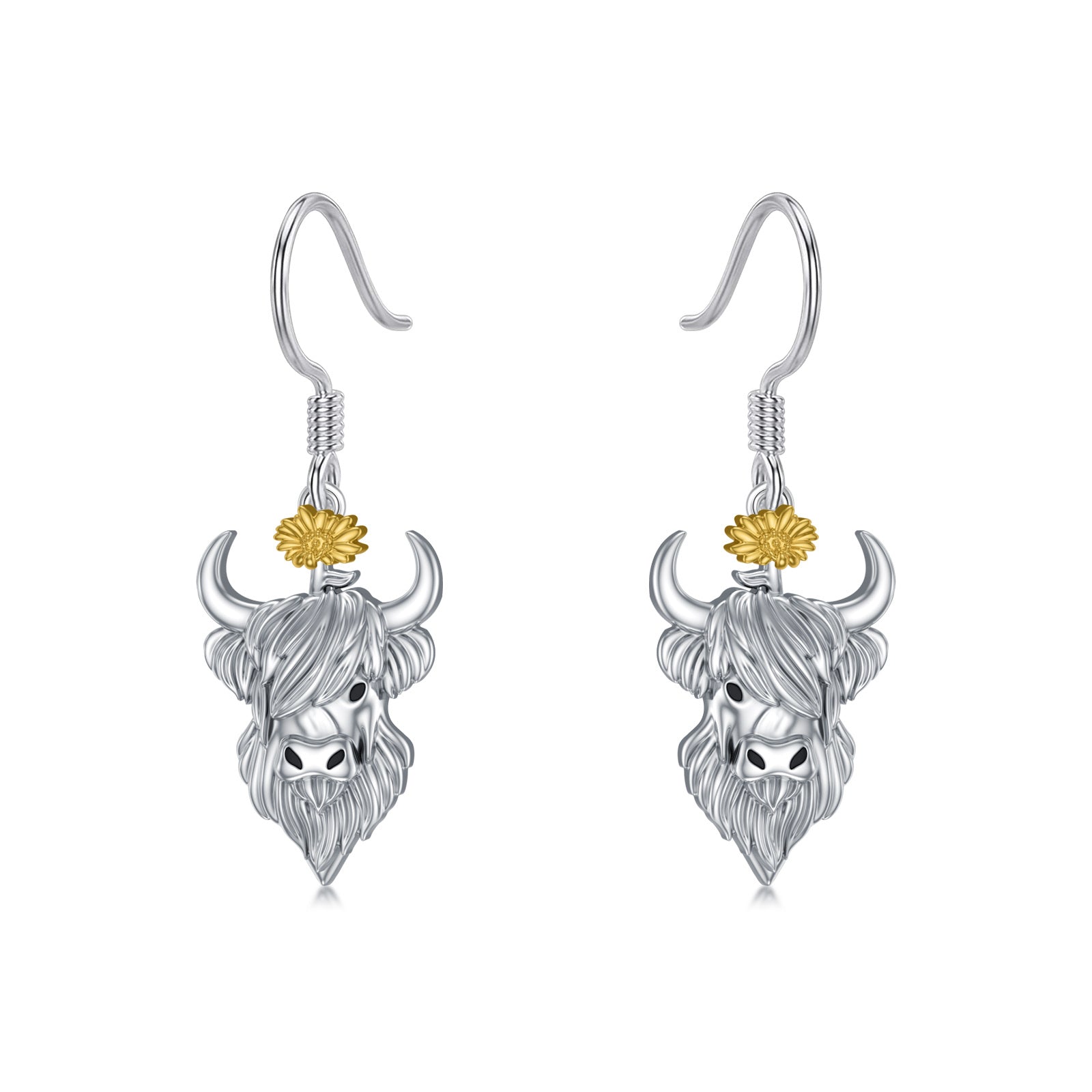 Sterling Silver Two-tone Cow Drop Earrings