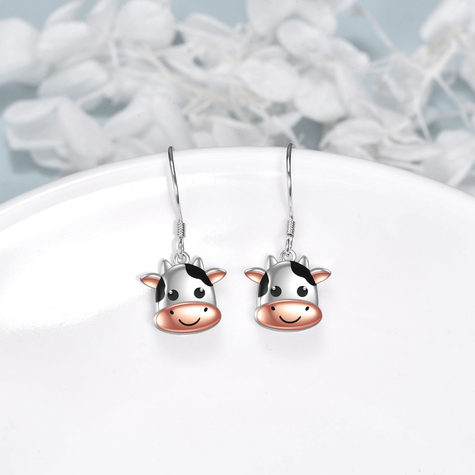 Sterling Silver Two-tone Cow Drop Earrings