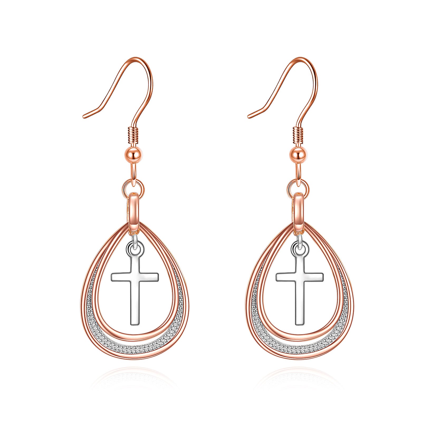 Sterling Silver Two-Tone Cross Drop Earrings For Women