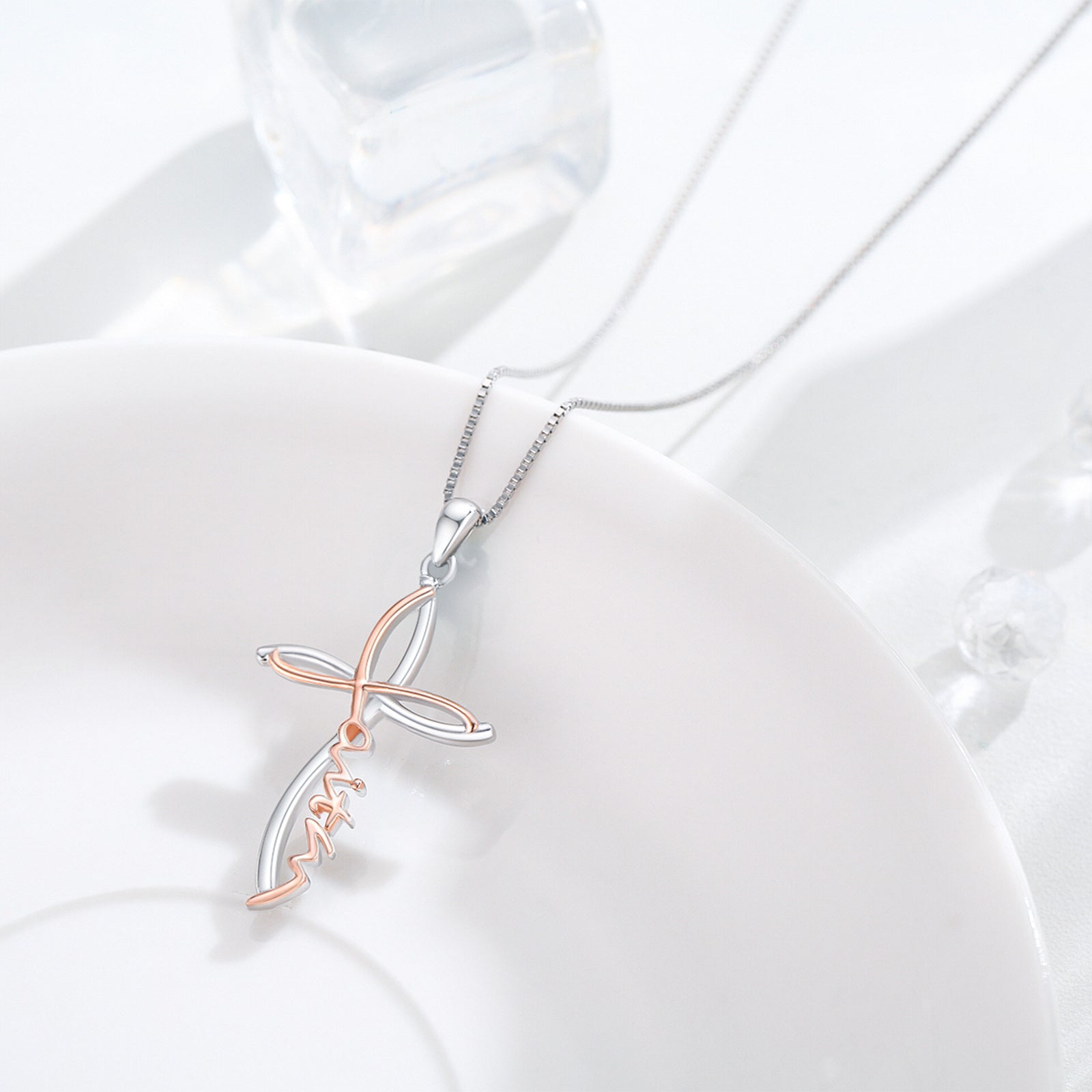 Sterling Silver Two-tone Cross Faith Pendant Necklace with Engraved Word