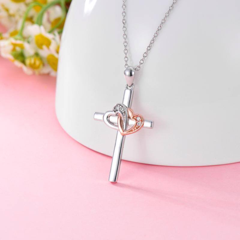 Sterling Silver Two-tone Cross Pendant Necklace