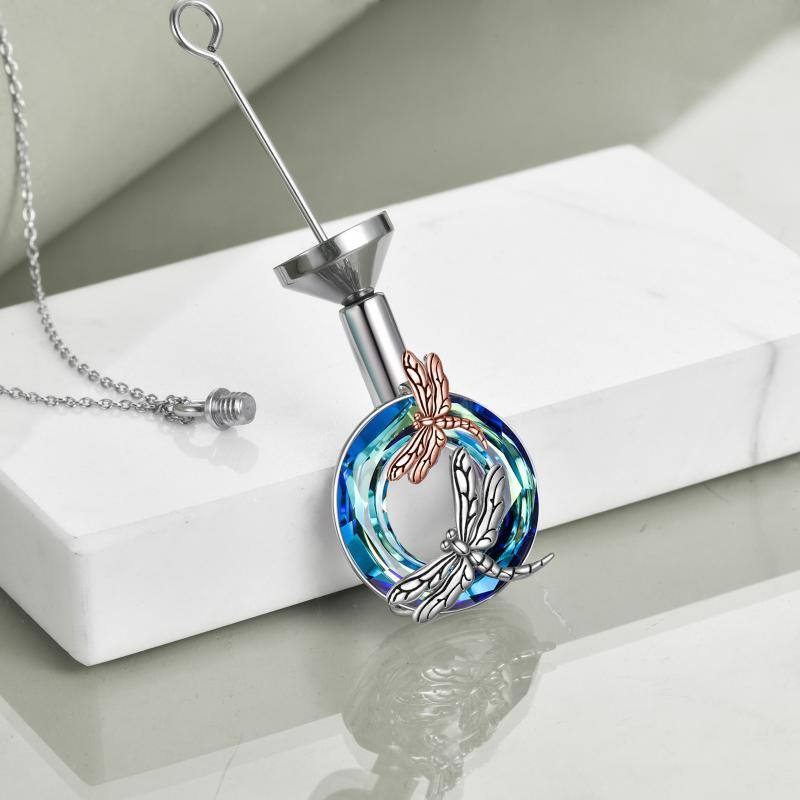 Sterling Silver Two-tone Crystal Dragonfly Urn Necklace for Ashes