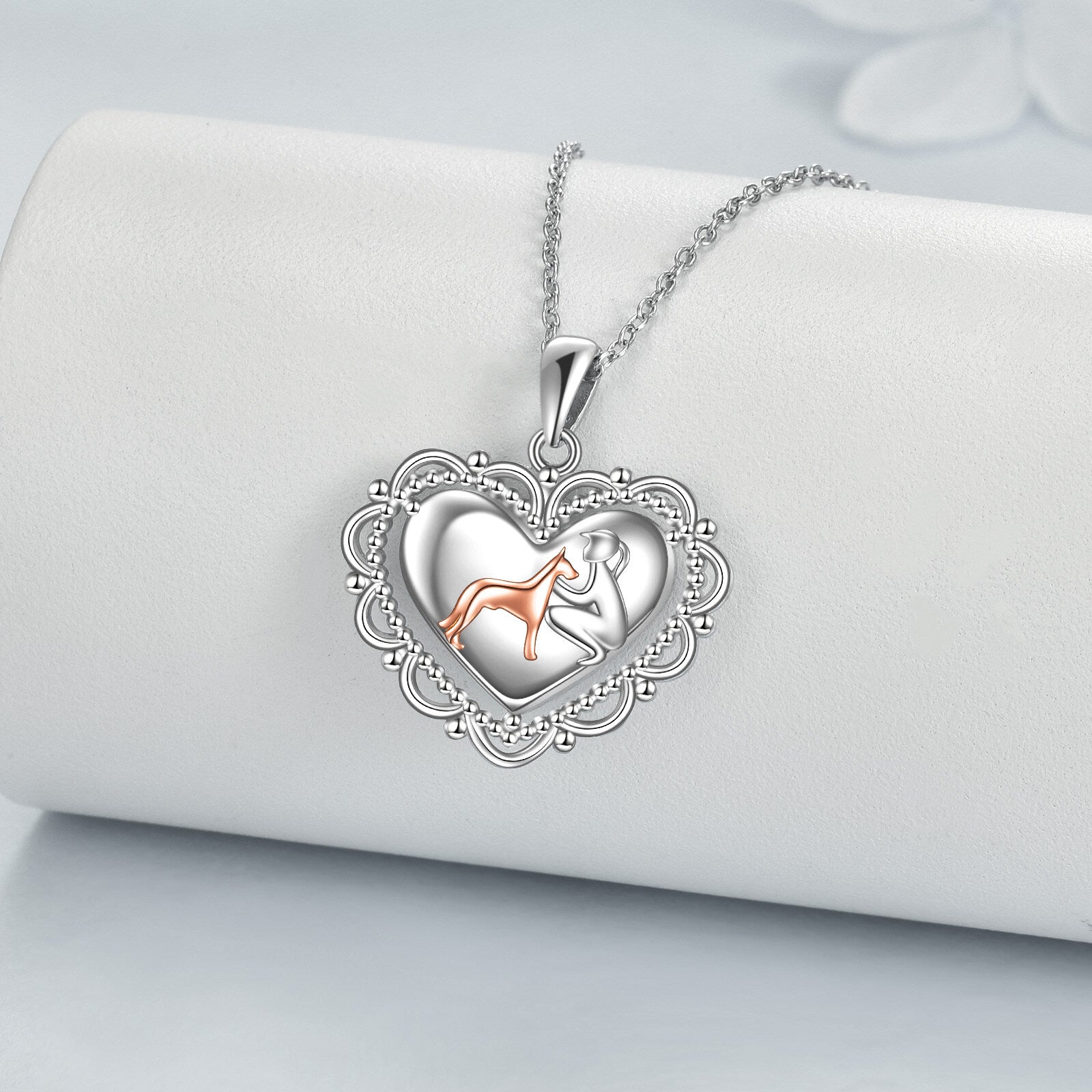 Sterling Silver Two-tone Dog & Heart Urn Necklace for Ashes