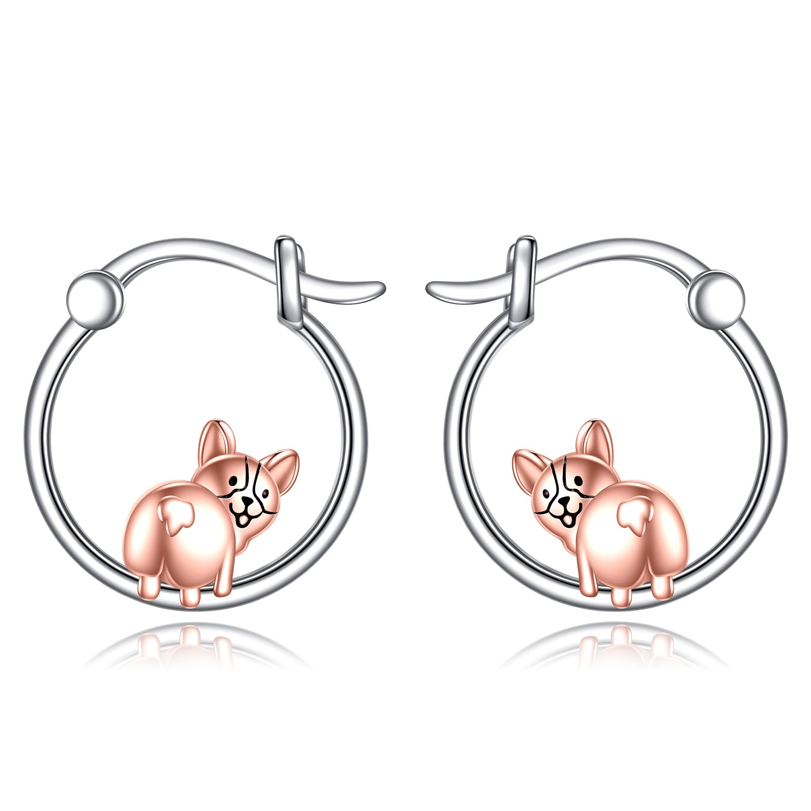Sterling Silver Two-tone Dog Hoop Earrings