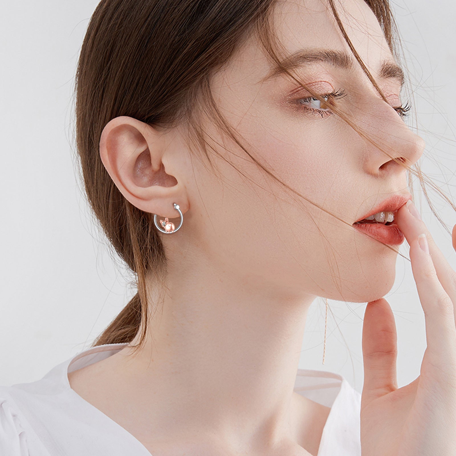 Sterling Silver Two-tone Dog Hoop Earrings