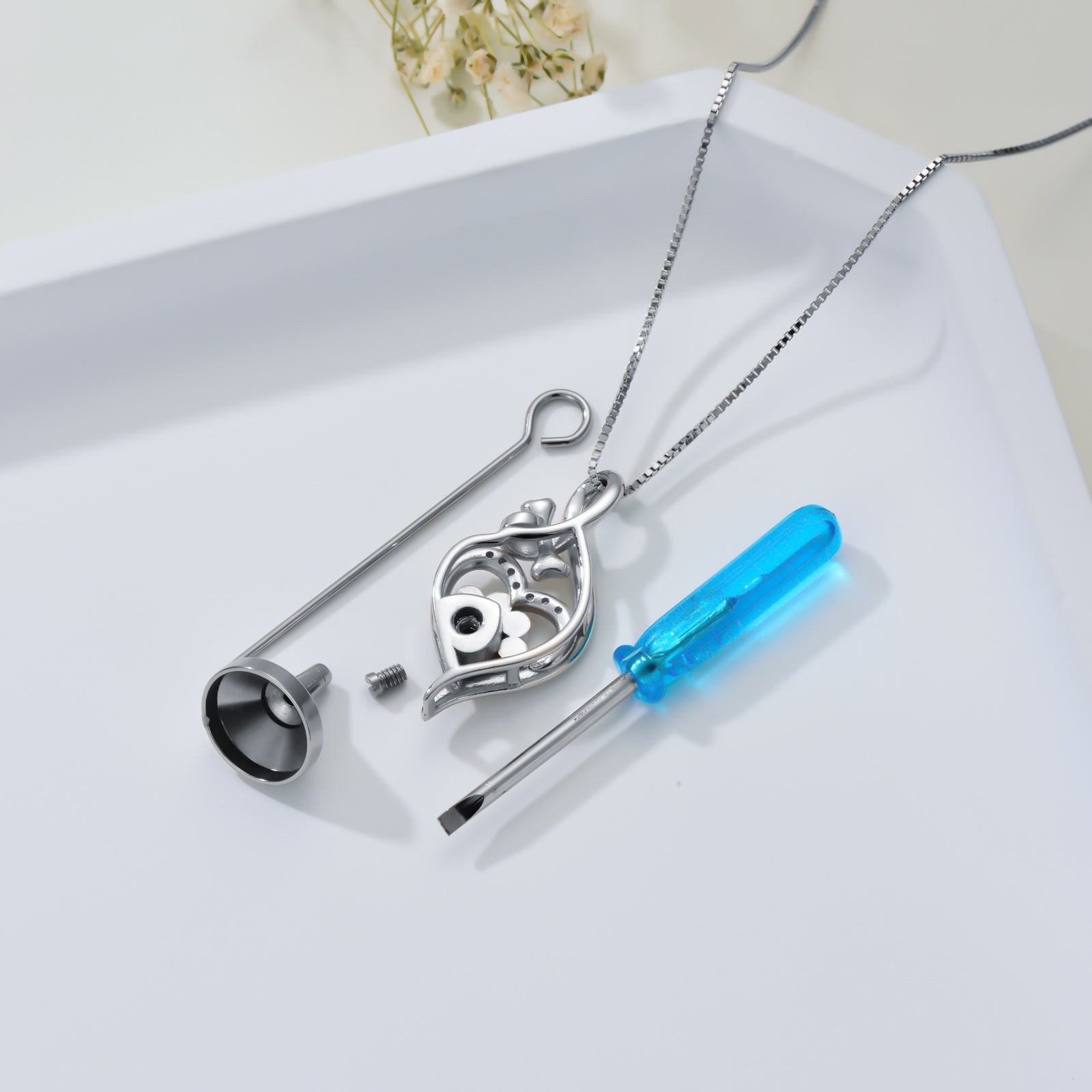 Sterling Silver Two-tone Cubic Zirconia Dog & Infinity Symbol Urn Necklace for Ashes with Engraved Word