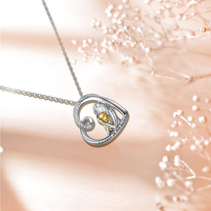 Sterling Silver Two-tone Dog Pendant Necklace with Engraved Word