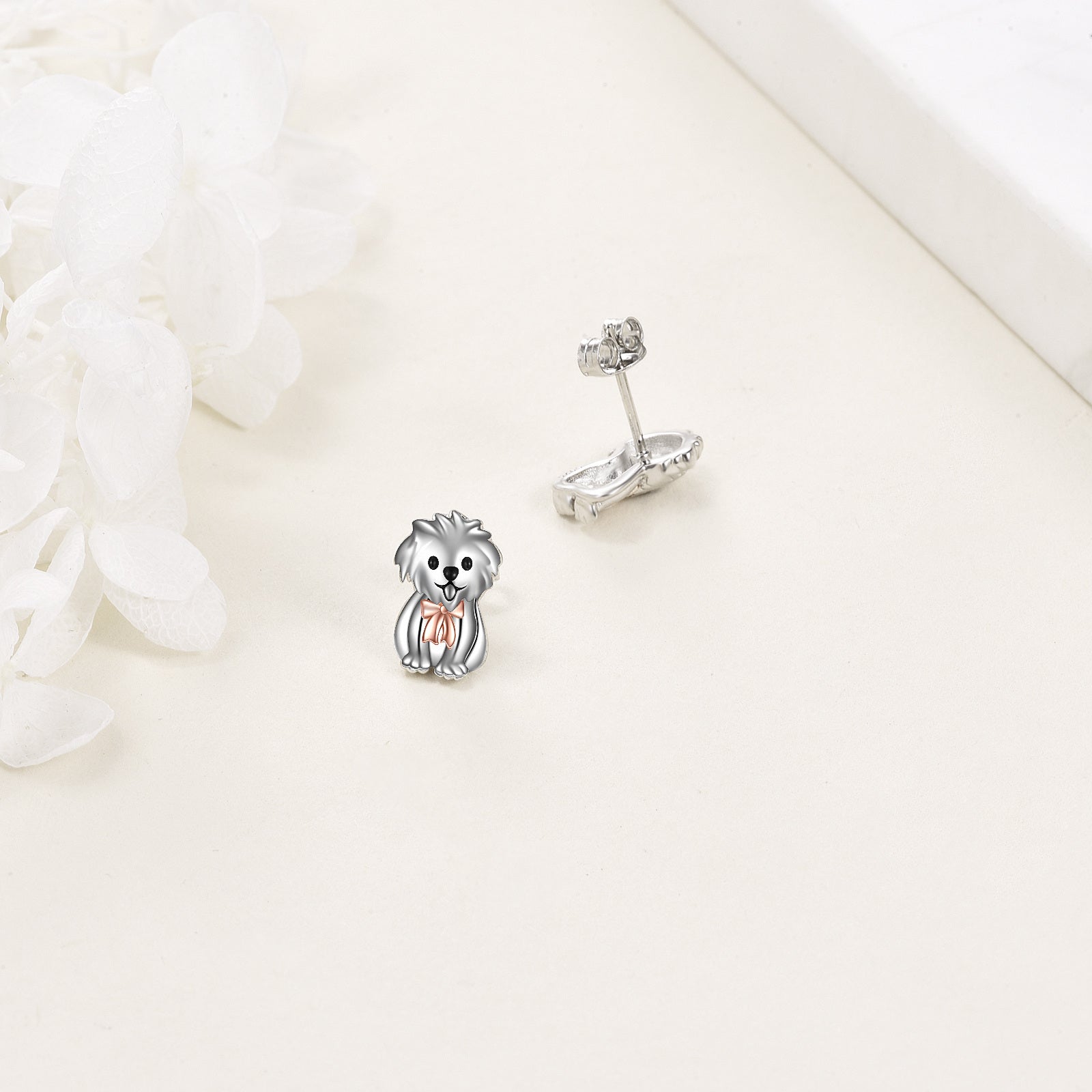 Sterling Silver Two-tone Dog Stud Earrings