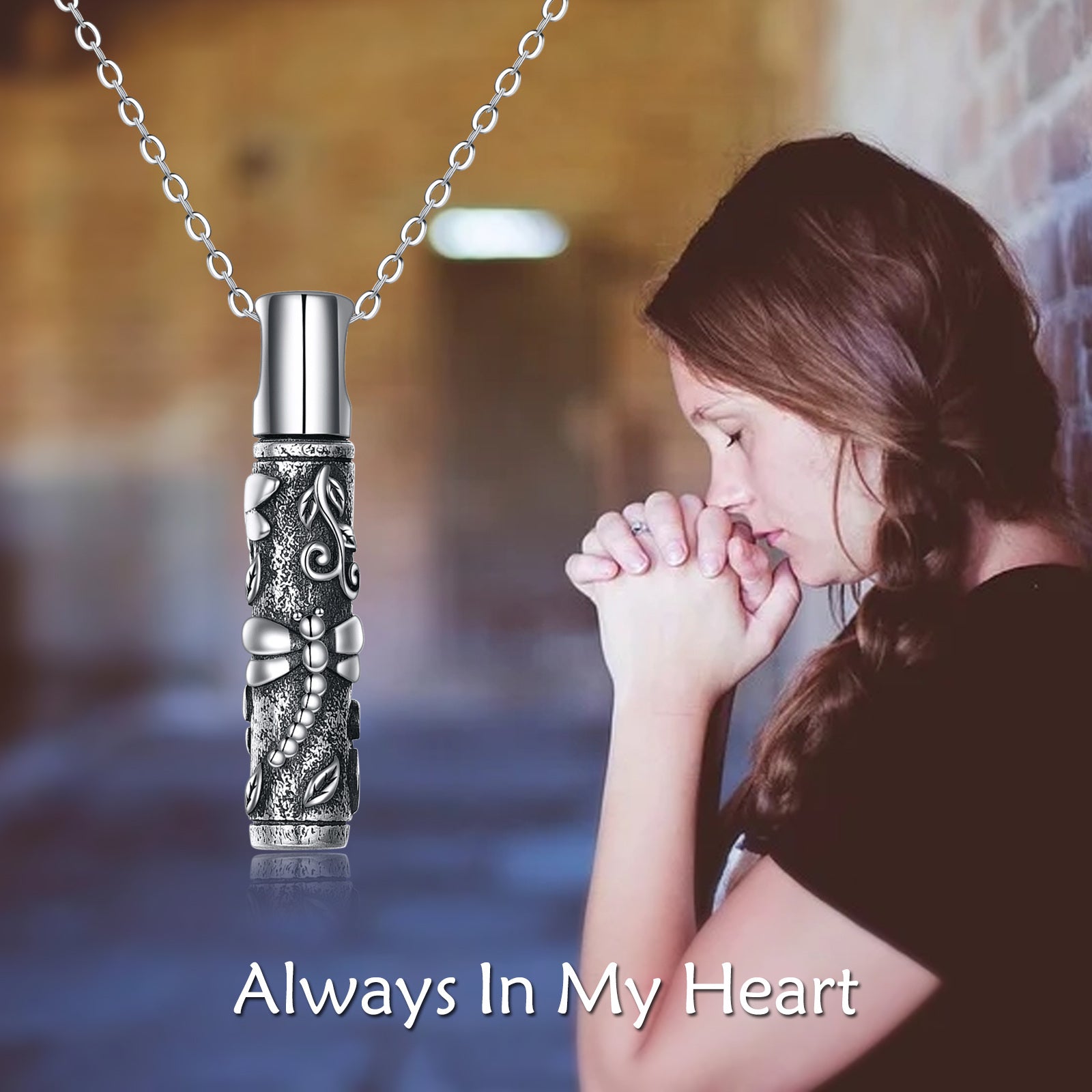 Sterling Silver Two-tone Dragonfly Urn Necklace for Ashes
