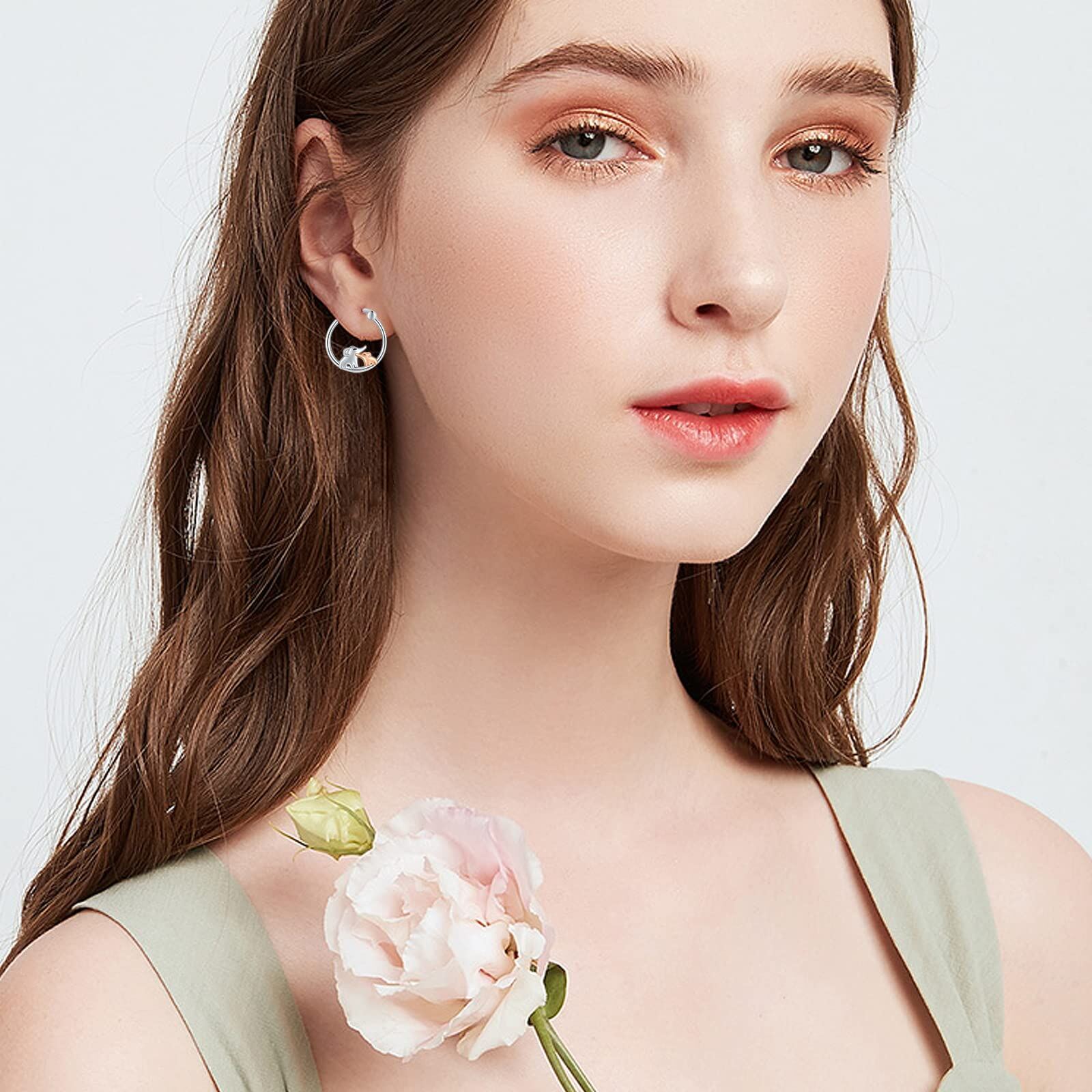 Sterling Silver Two-tone Elephant Hoop Earrings