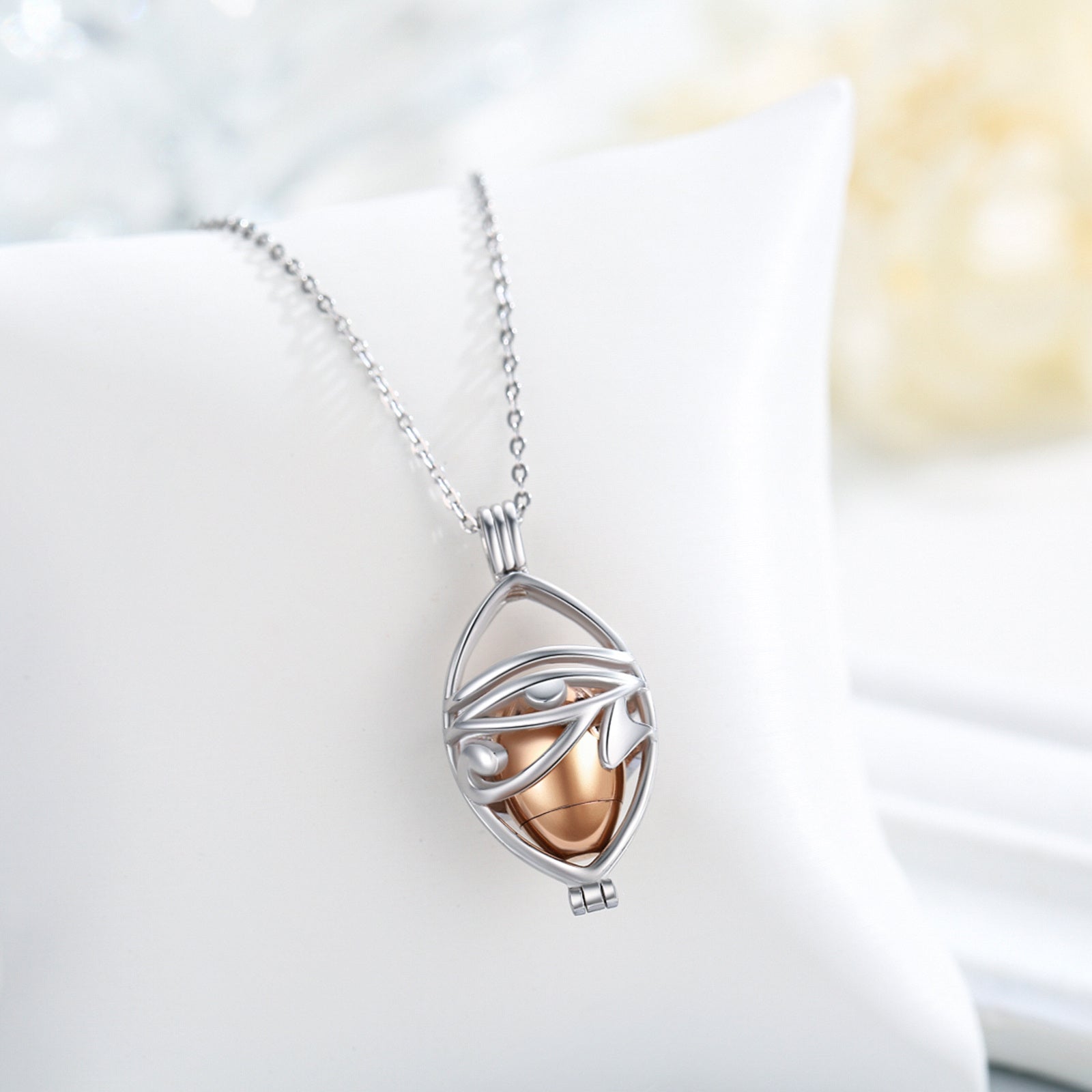 Sterling Silver Two-tone Eye Of Horus Urn Necklace for Ashes