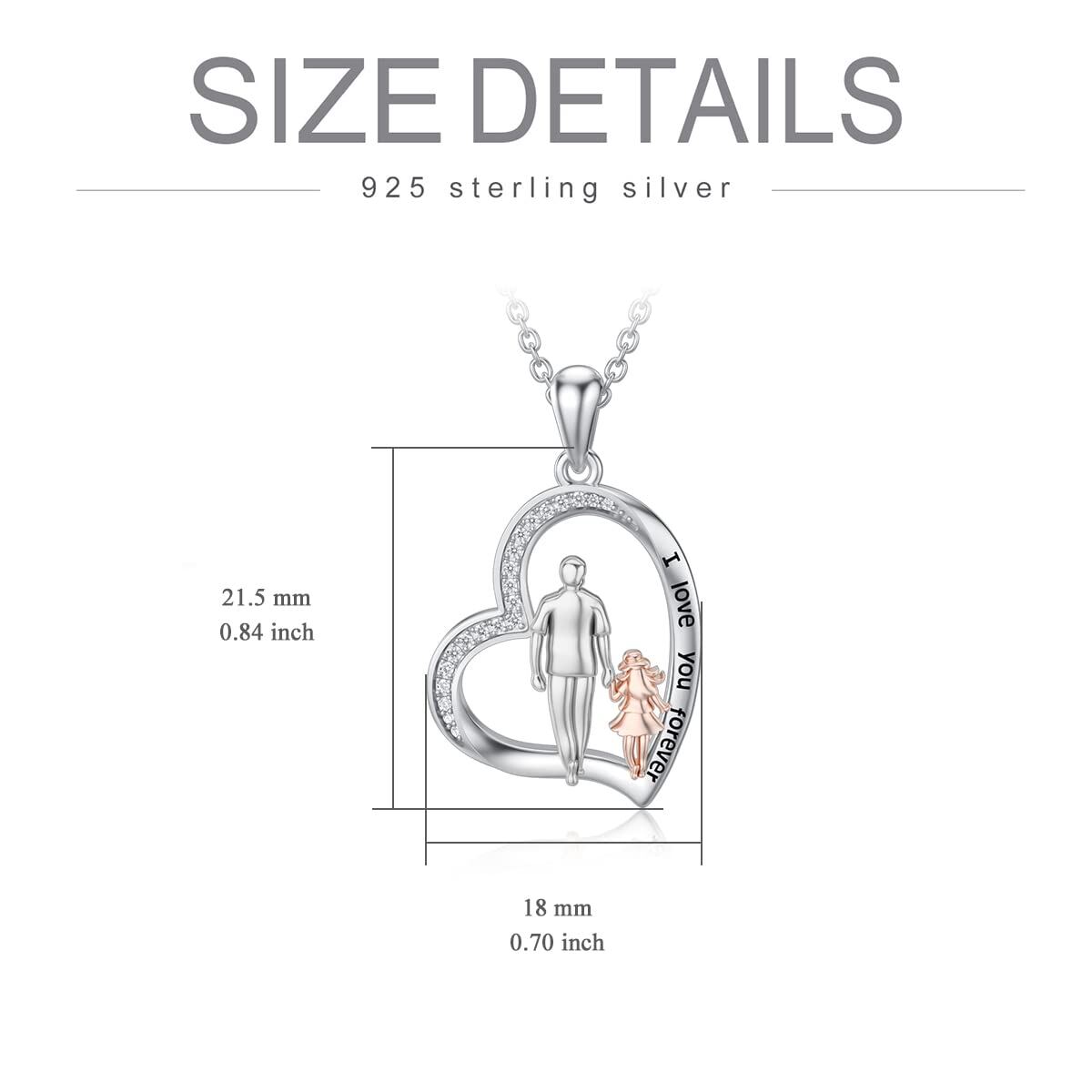 Sterling Silver Two-tone Cubic Zirconia Father & Daughter & Heart Pendant Necklace