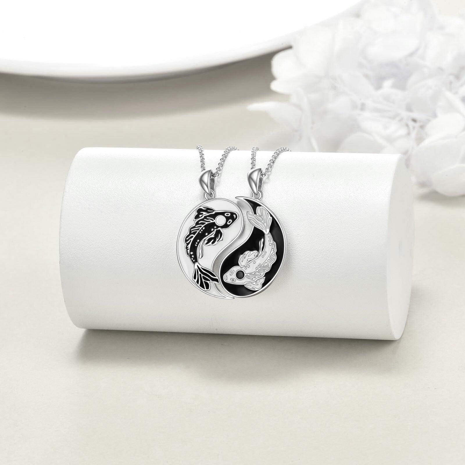 Sterling Silver Two-tone Fish & Couple Pendant Necklace