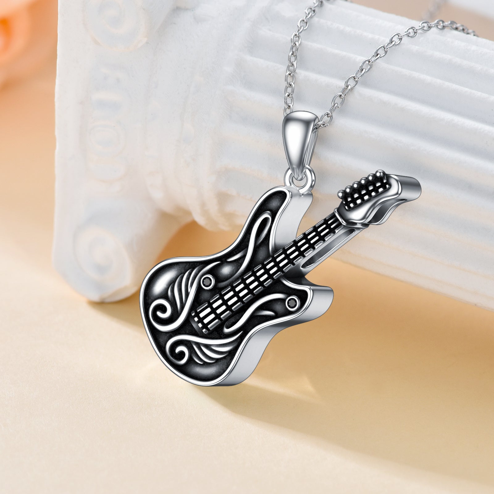 Sterling Silver Two-tone Guitar Urn Necklace for Ashes