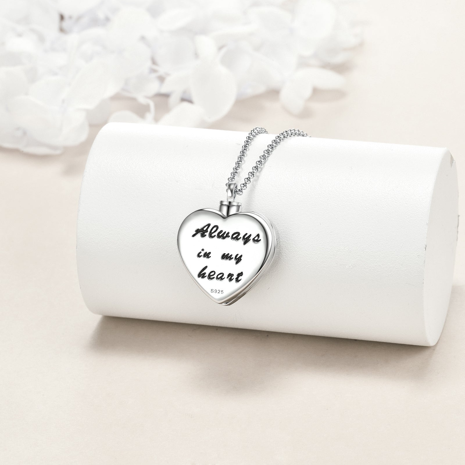 Sterling Silver Two-tone Heart Abalone Shellfish Dragon Urn Necklace for Ashes with Engraved Word