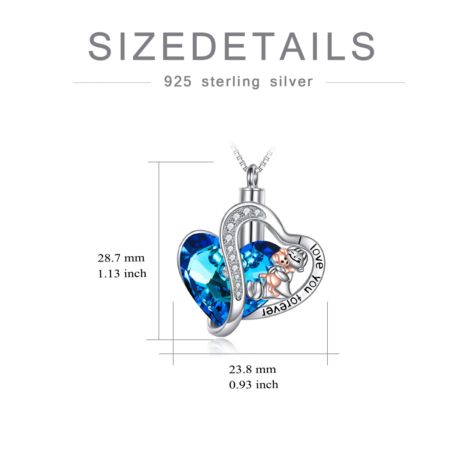 Sterling Silver Two-Tone Heart Crystal Dog Engraved Word Urn Necklace For Ashes For Women Best Friends