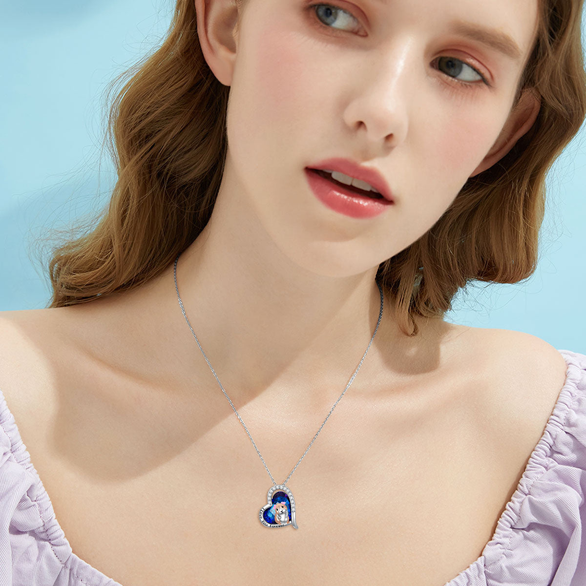 Sterling Silver Two-Tone Heart Crystal Dog Pendant Engraving Necklace For Women