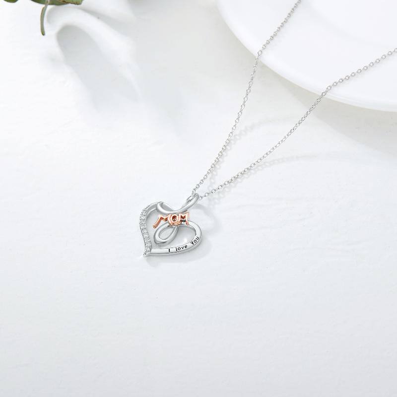 Sterling Silver Two-tone Heart Pendant Necklace with Engraved Word