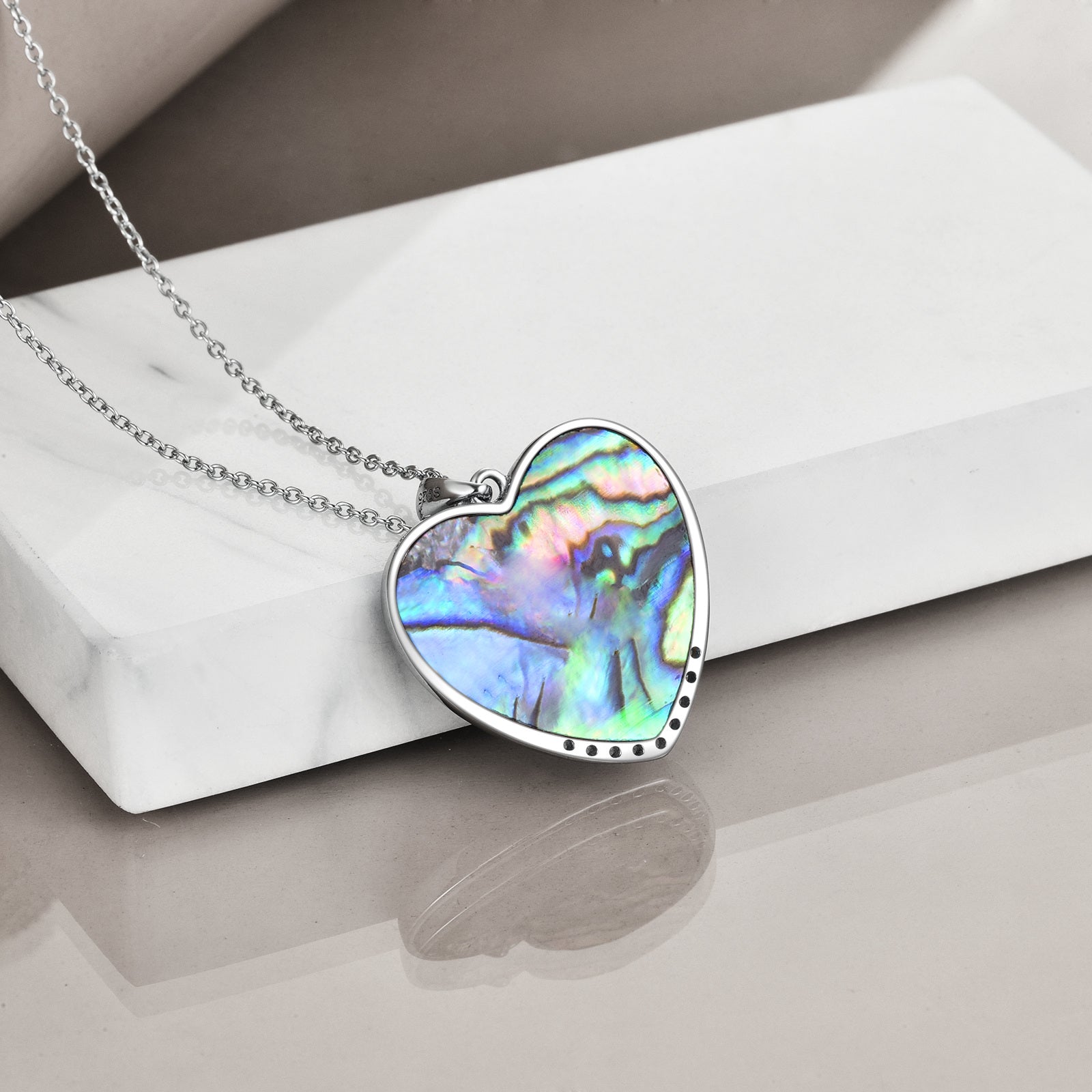 Sterling Silver Two-Tone Abalone Shellfish Sisters With Heart Pendant Necklace With Engraved Word For Women