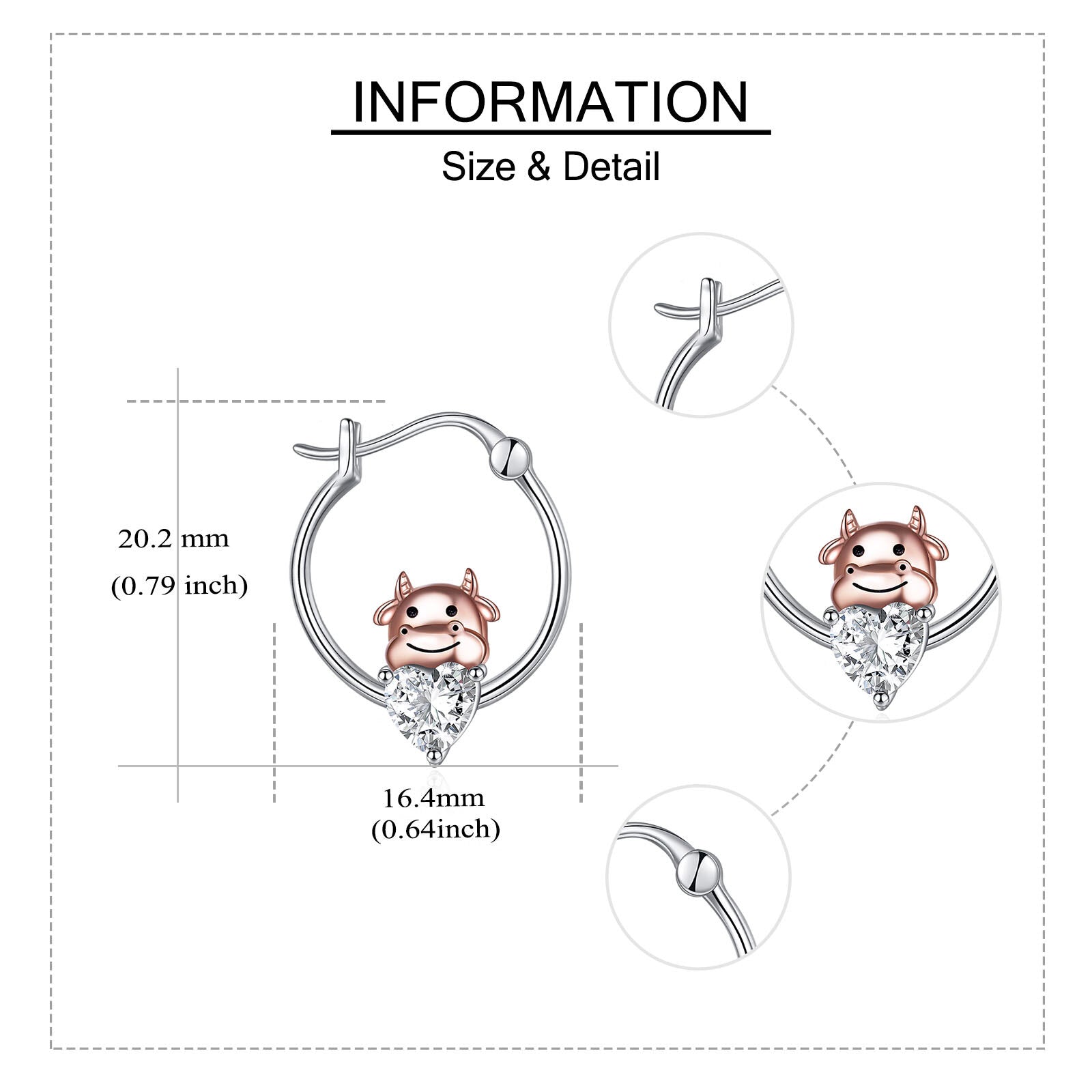 Sterling Silver Two-tone Heart Shaped Cubic Zirconia Cow Hoop Earrings