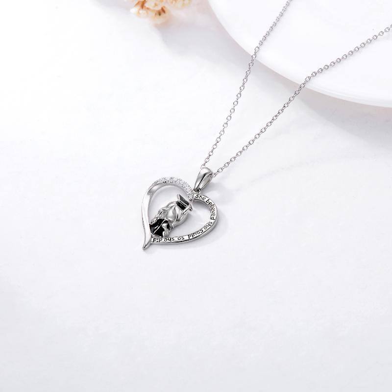 Sterling Silver Two-tone Cubic Zirconia Heart & Trencher Cap Pendant Necklace