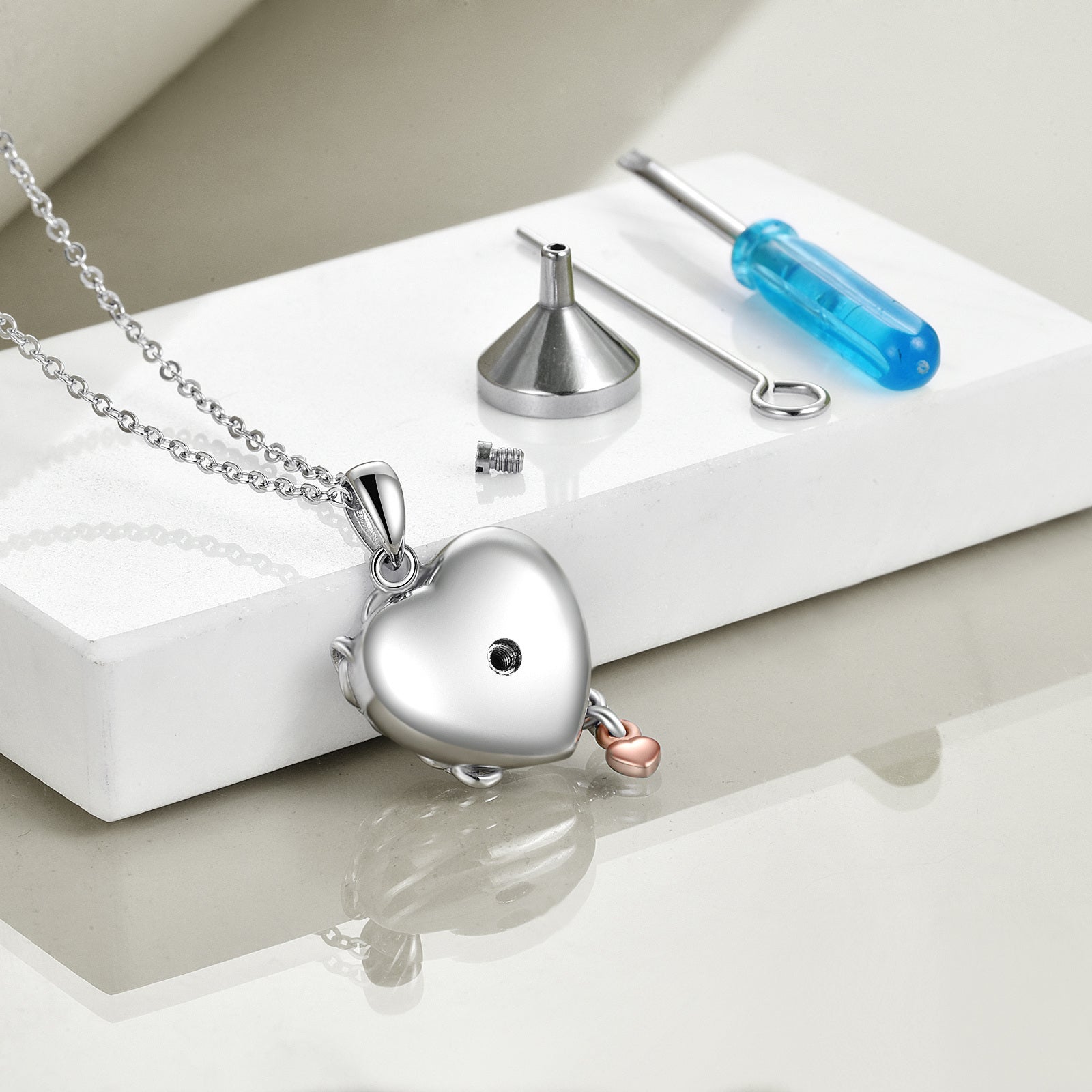 Sterling Silver Two-tone Heart Urn Necklace for Ashes