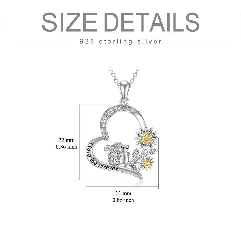 Sterling Silver Two-tone Hedgehog & Sunflower Heart Pendant Necklace with Engraved Word