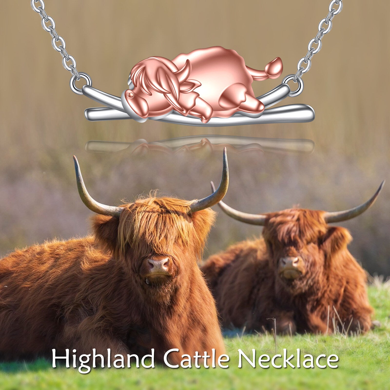 Sterling Silver Two-tone Highland Cow Pendant Necklace