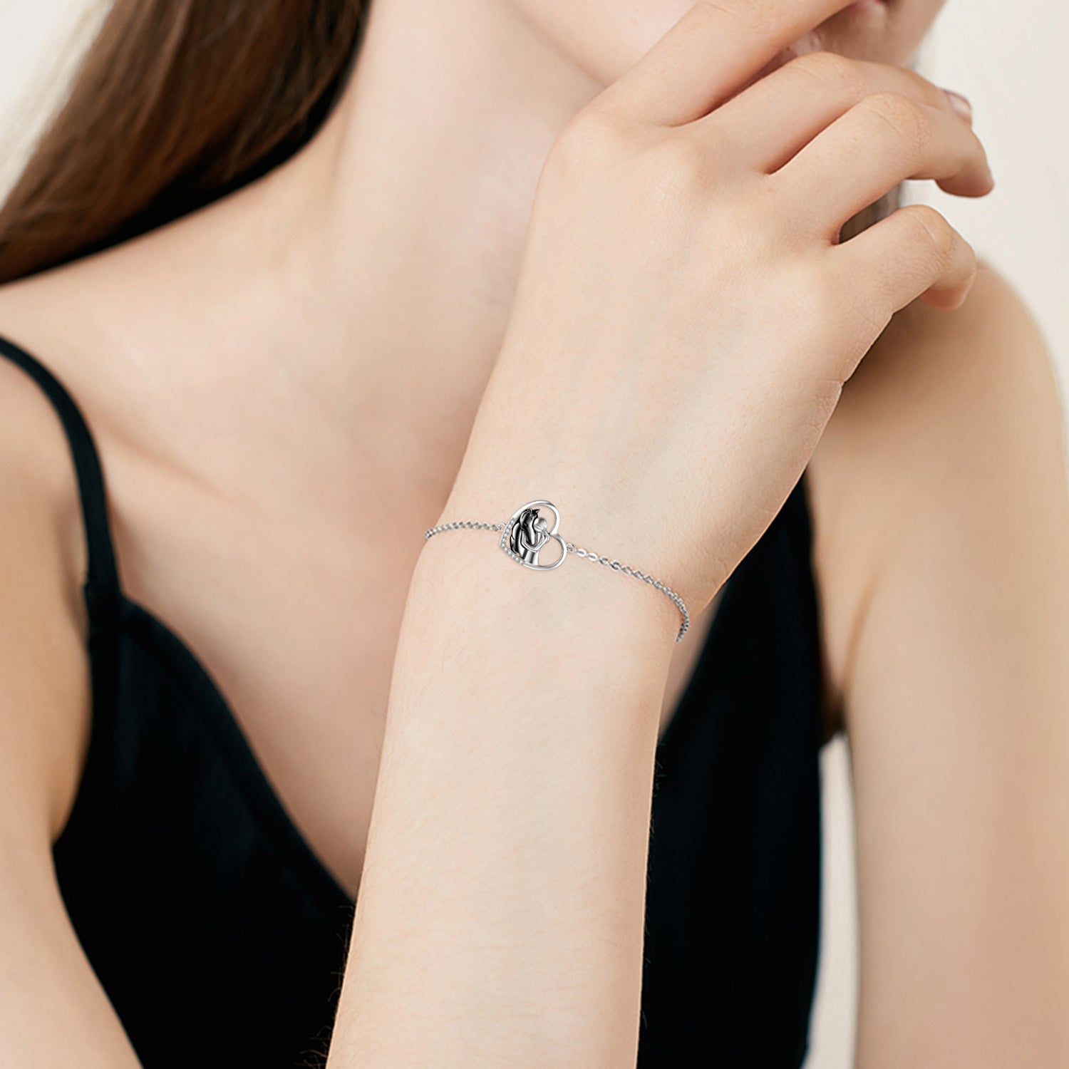 Sterling Silver Two-tone Horse & Heart Charm Bracelet